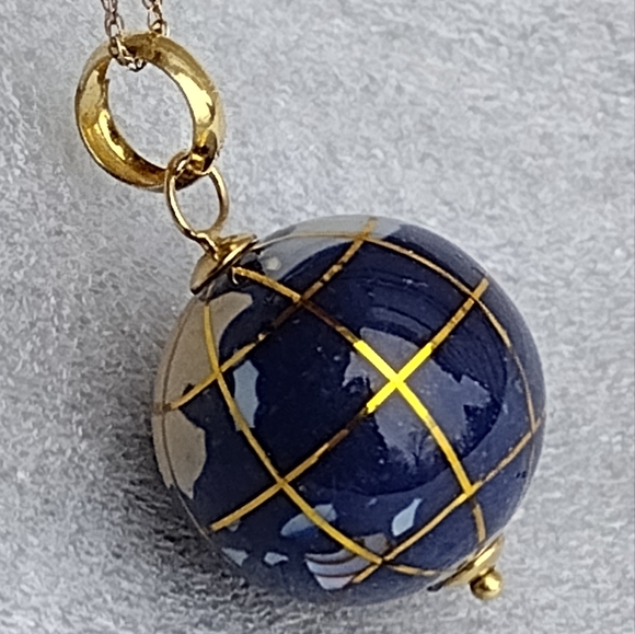 Michael Anthony 14K Gold Lapis Gemstone Inlay Globe Pendant w